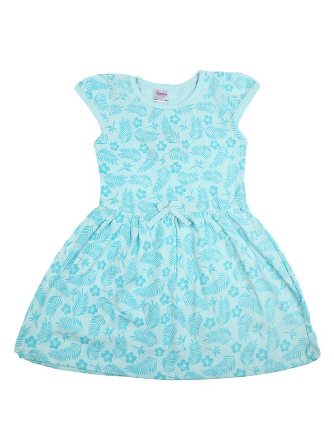 

V-Mart Girls Floral Printed Cap Sleeve Cotton Fit & Flare Dress, Blue