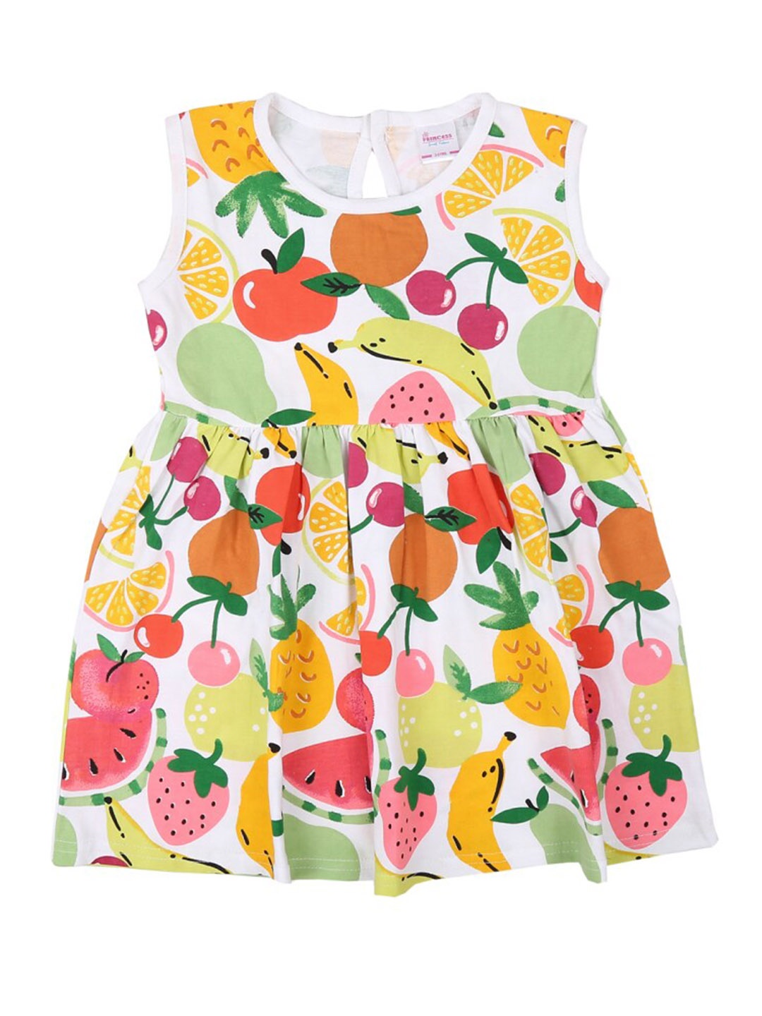 

V-Mart Girls Floral Printed Sleeveless Gathered Casual Fit & Flare Dress, White