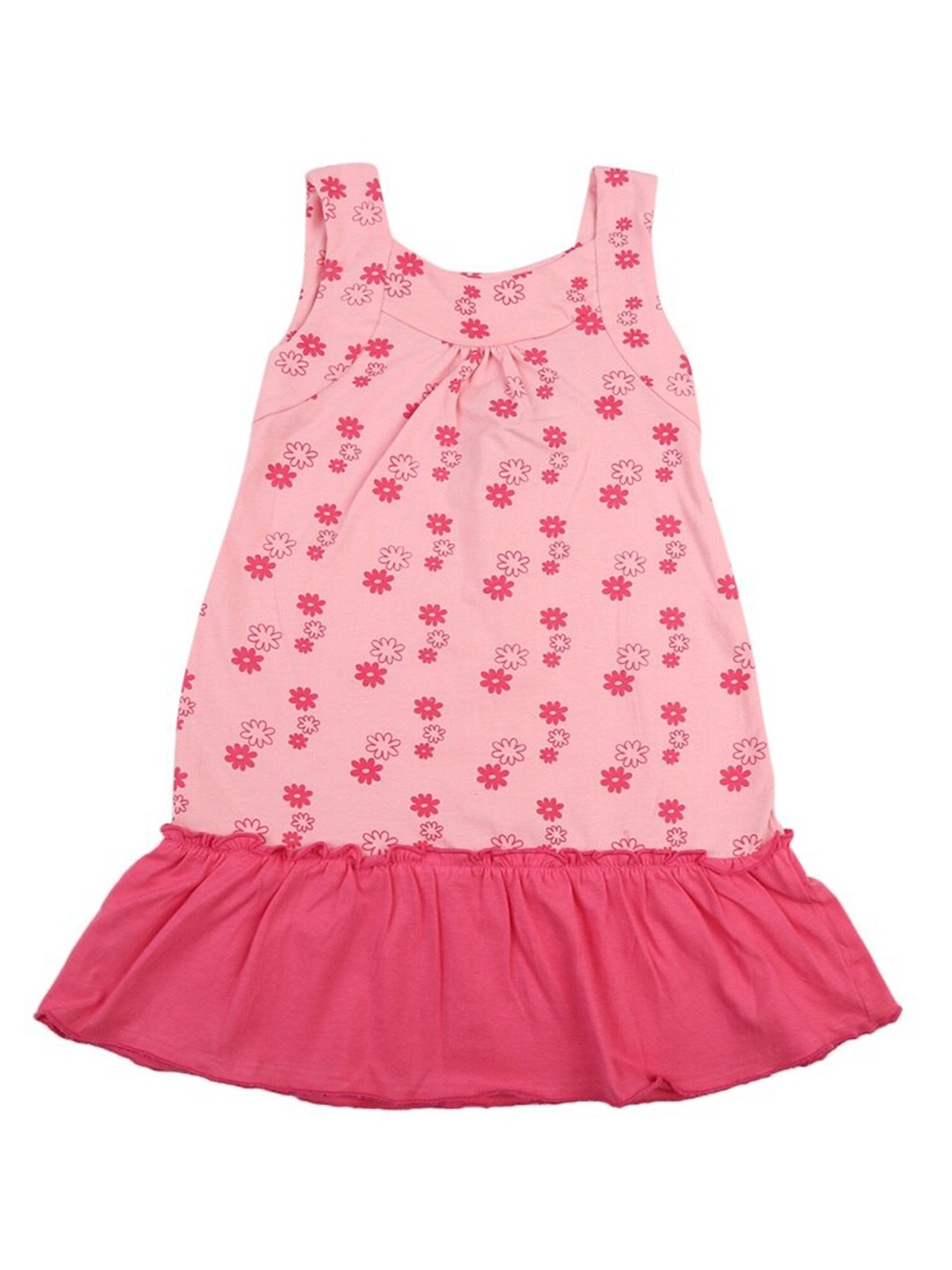 

V-Mart Girls Floral Printed Shoulder Straps Cotton Drop-Waist Dress, Pink