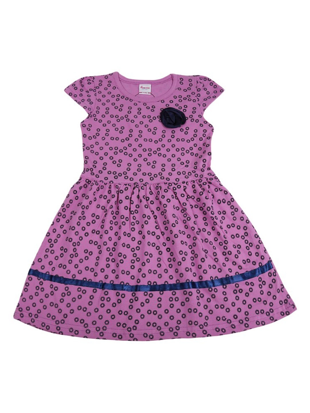 

V-Mart Girls Floral Printed Cap Sleeve Applique Cotton Fit & Flare Dress, Purple