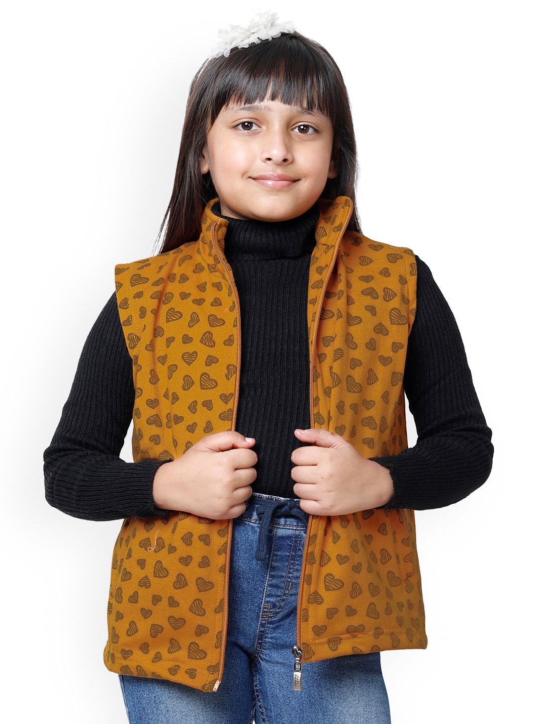 

BAESD Girls Conversational Printed Sleeveless Lightweight Bomber Jacket, Mustard