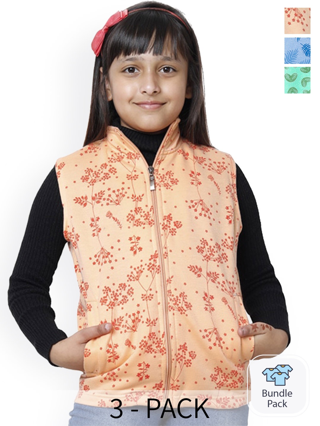 

BAESD Girls Pack Of 3 Printed Fleece Lightweight Tailored Jackets, Peach