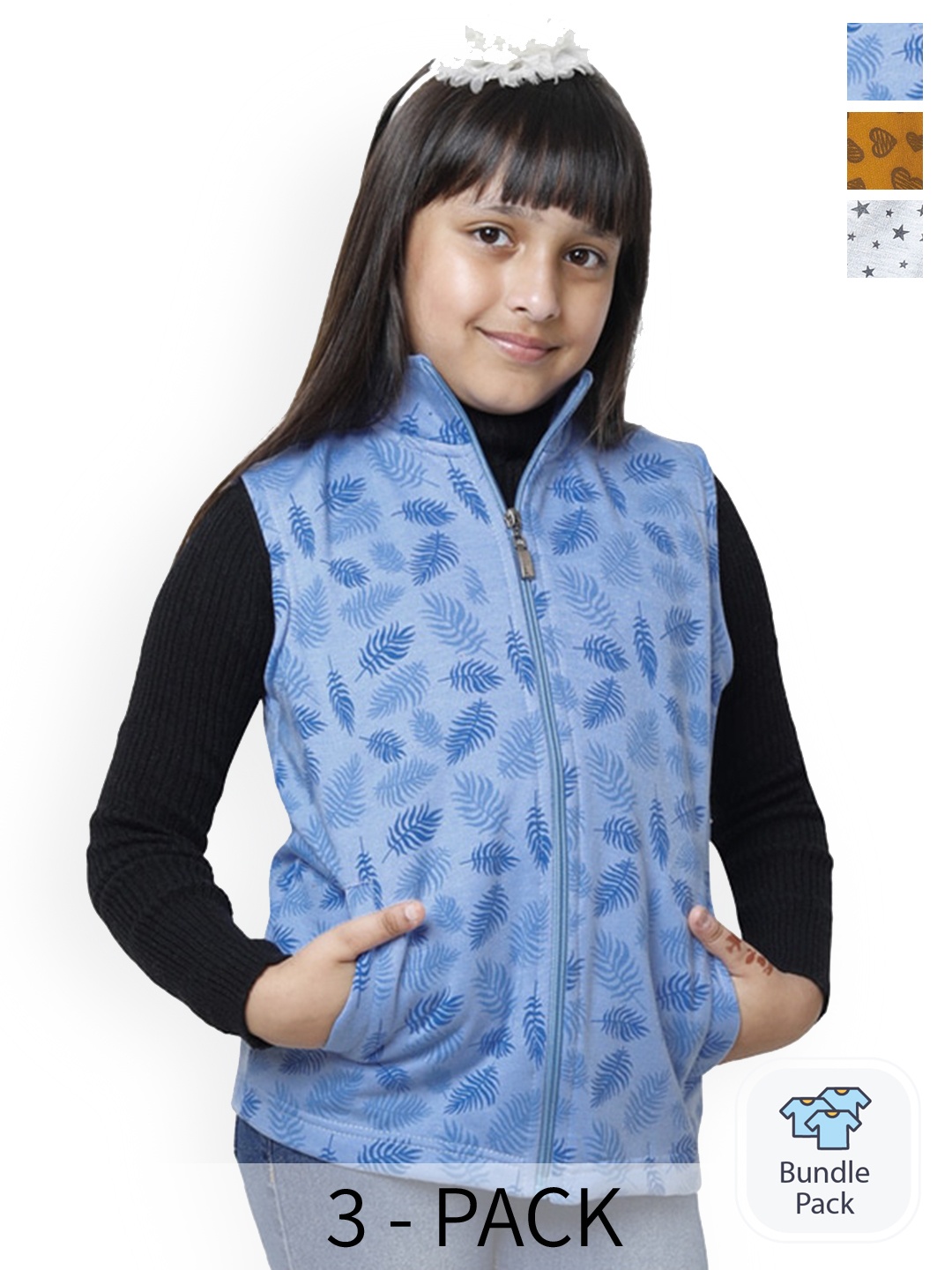 

BAESD Girls Pack of 3 Floral Fleece Lightweight Crop Bomber with Patchwork Jacket, Blue