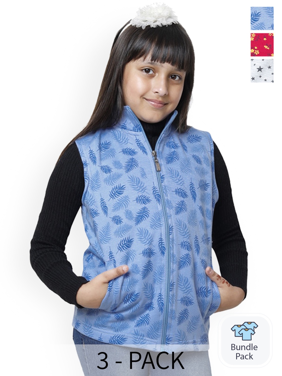 

BAESD Girls Pack Of 3 Floral Printed Fleece Lightweight Tailored Jacket, Blue