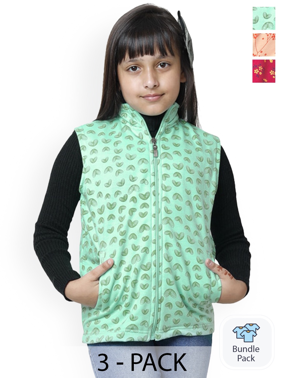 

BAESD Girls Pack of 3 Floral Fleece Lightweight Crop Bomber with Patchwork Jacket, Green