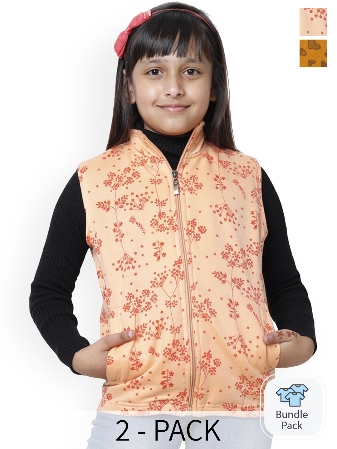 

BAESD Girls Pack Of 2 Floral Lightweight Open Front Jacket, Peach