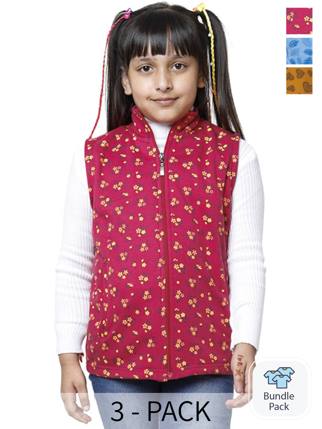 

BAESD Girls Pack of 3 Fleece Lightweight Crop Bomber with Patchwork Jacket, Red