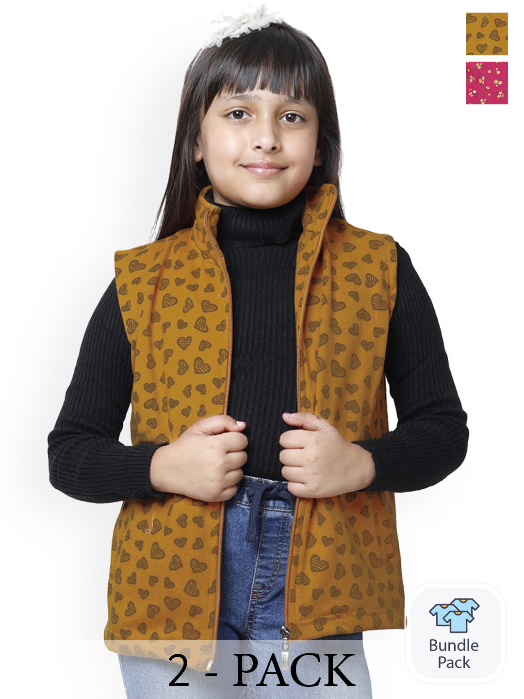 

BAESD Pack Of 2 Girls Conversational Printed Sleeveless Lightweight Tailored Jacket, Brown
