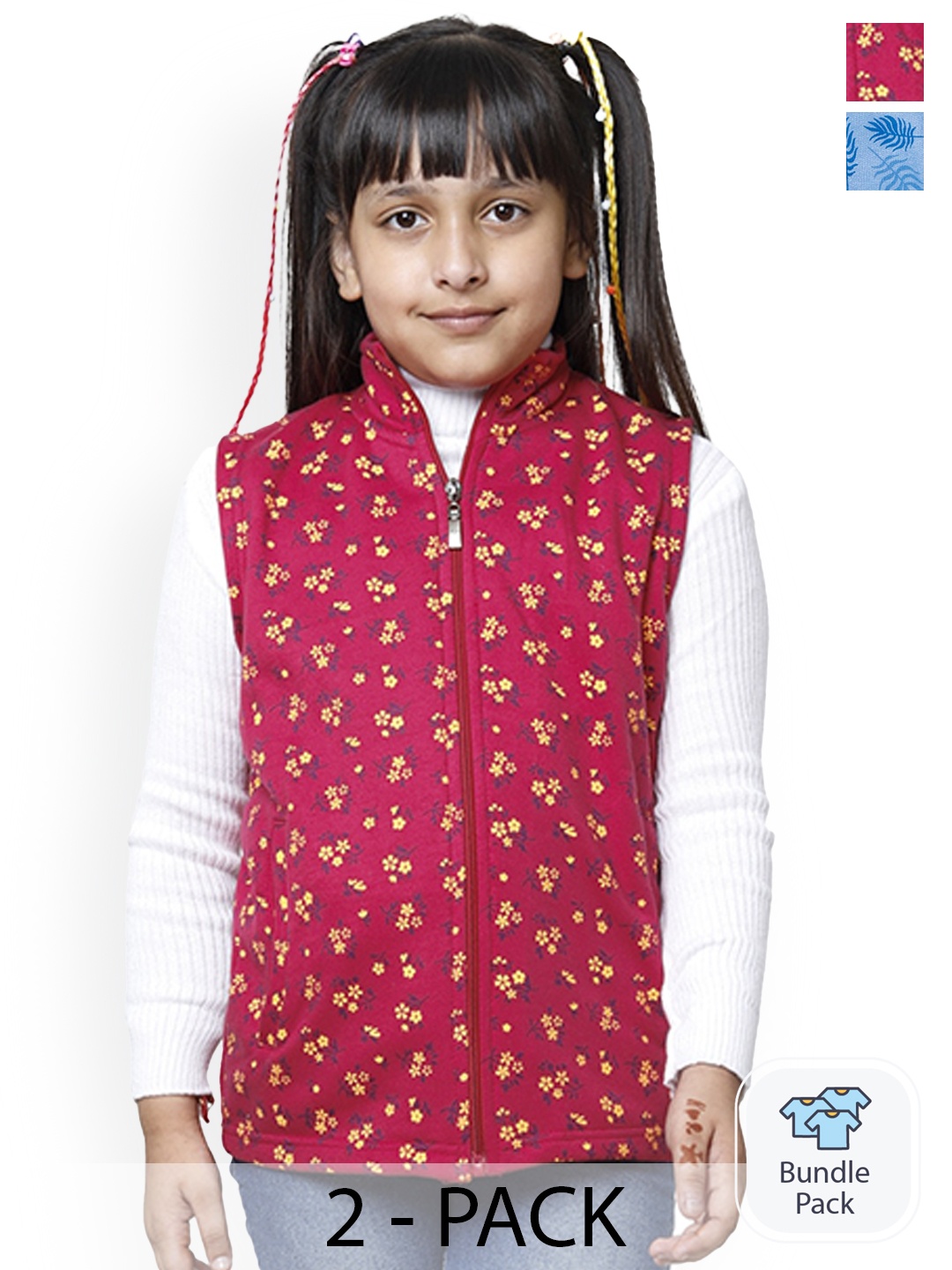 

BAESD Girls Pack Of 2 Floral Printed Fleece Lightweight Bomber Jacket, Red