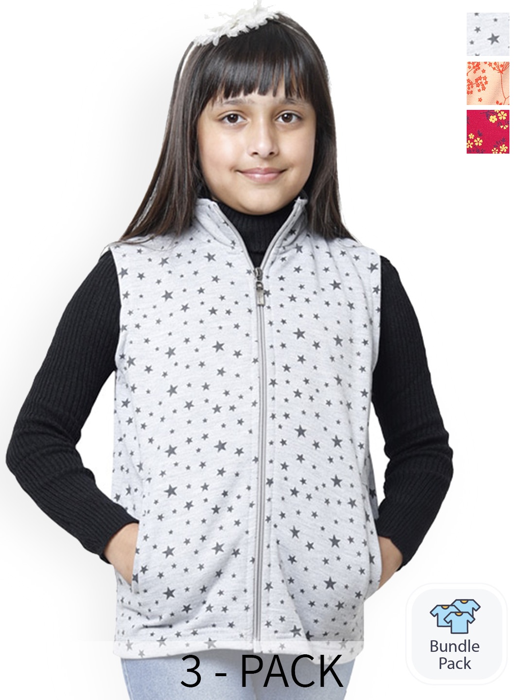 

BAESD Girls Pack Of 3 Floral Printed Fleece Lightweight Tailored Jacket, White