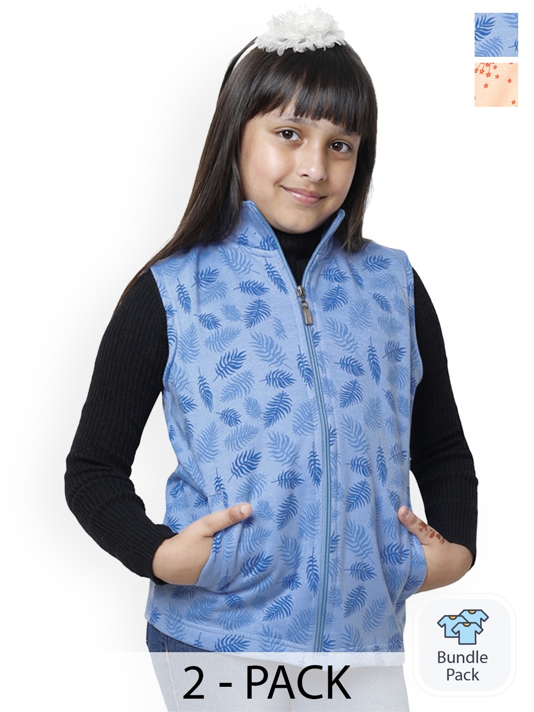 

BAESD Girls Pack Of 2 Printed Fleece Lightweight Bomber Jacket, Blue