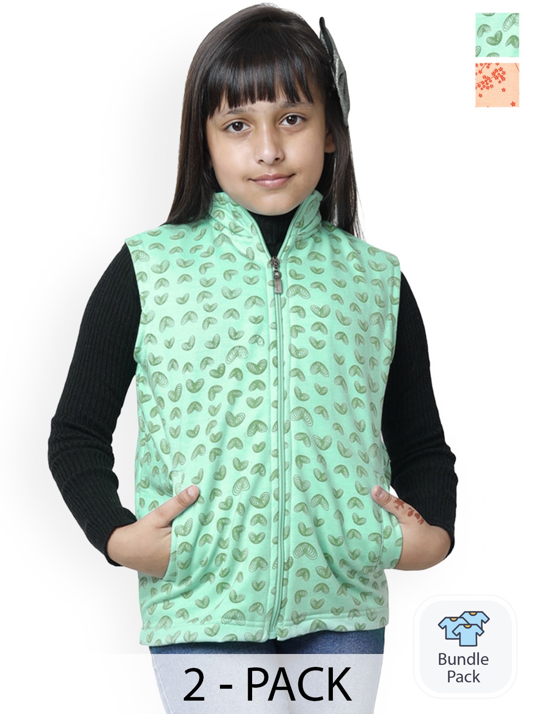 

BAESD Girls Pack Of 2 Floral Printed Fleece Lightweight Tailored Jacket, Green