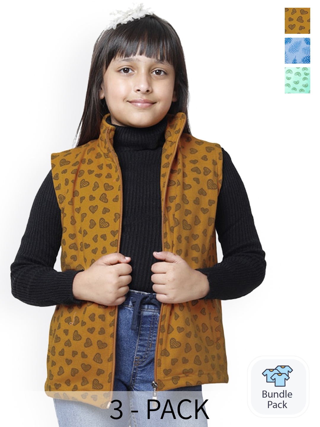

BAESD Pack Of 3 Girls Printed Sleeveless Lightweight Bomber Jacket, Multi
