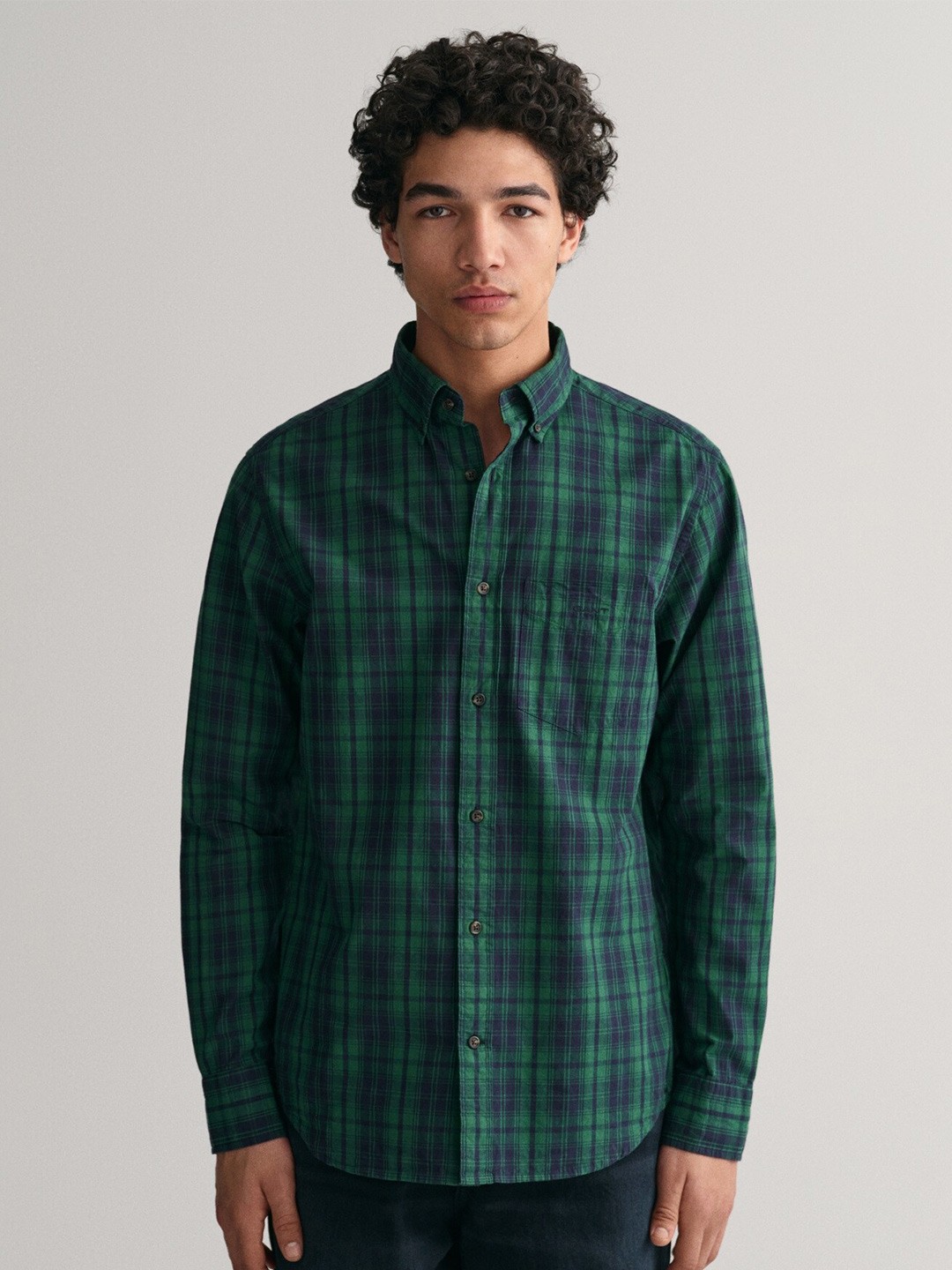 

GANT Checked Button-down Collar Casual Pure Cotton Shirt, Green