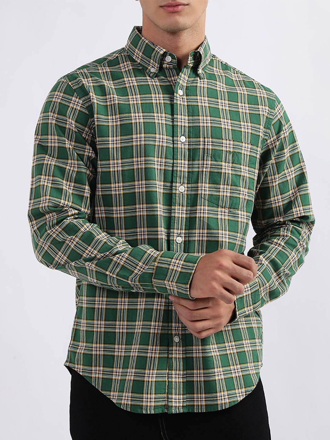 

GANT Tartan Checks Opaque Checked Cotton Casual Shirt, Green