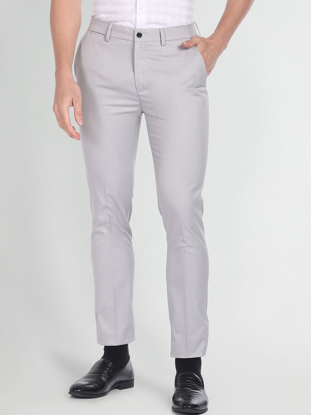 

Arrow New York Men Mid-Rise Slim Fit Trousers, Grey