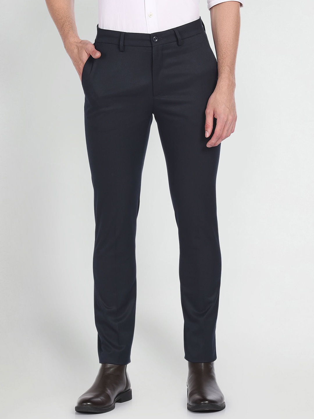

Arrow New York Men Mid-Rise Slim Fit Trousers, Blue