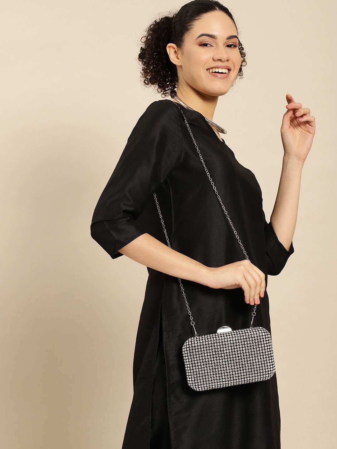 

Anouk Embellished Box Clutch, Black