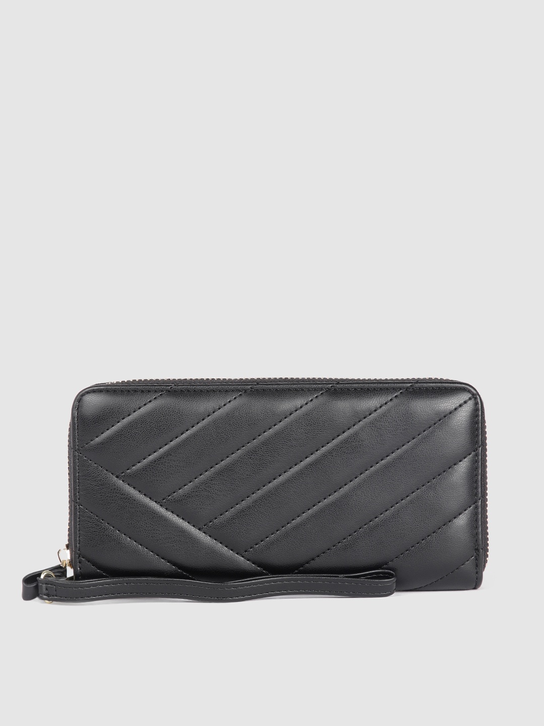 

Mast & Harbour Women Textured Zip Around Wallet, Black