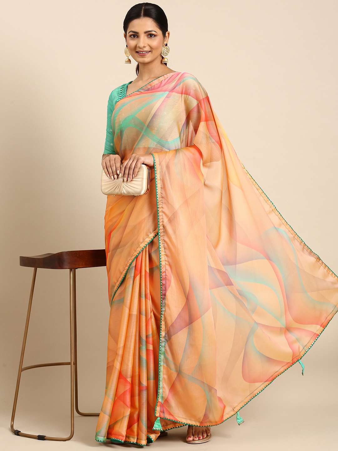 

Mitera Printed Pure Chiffon Saree, Peach