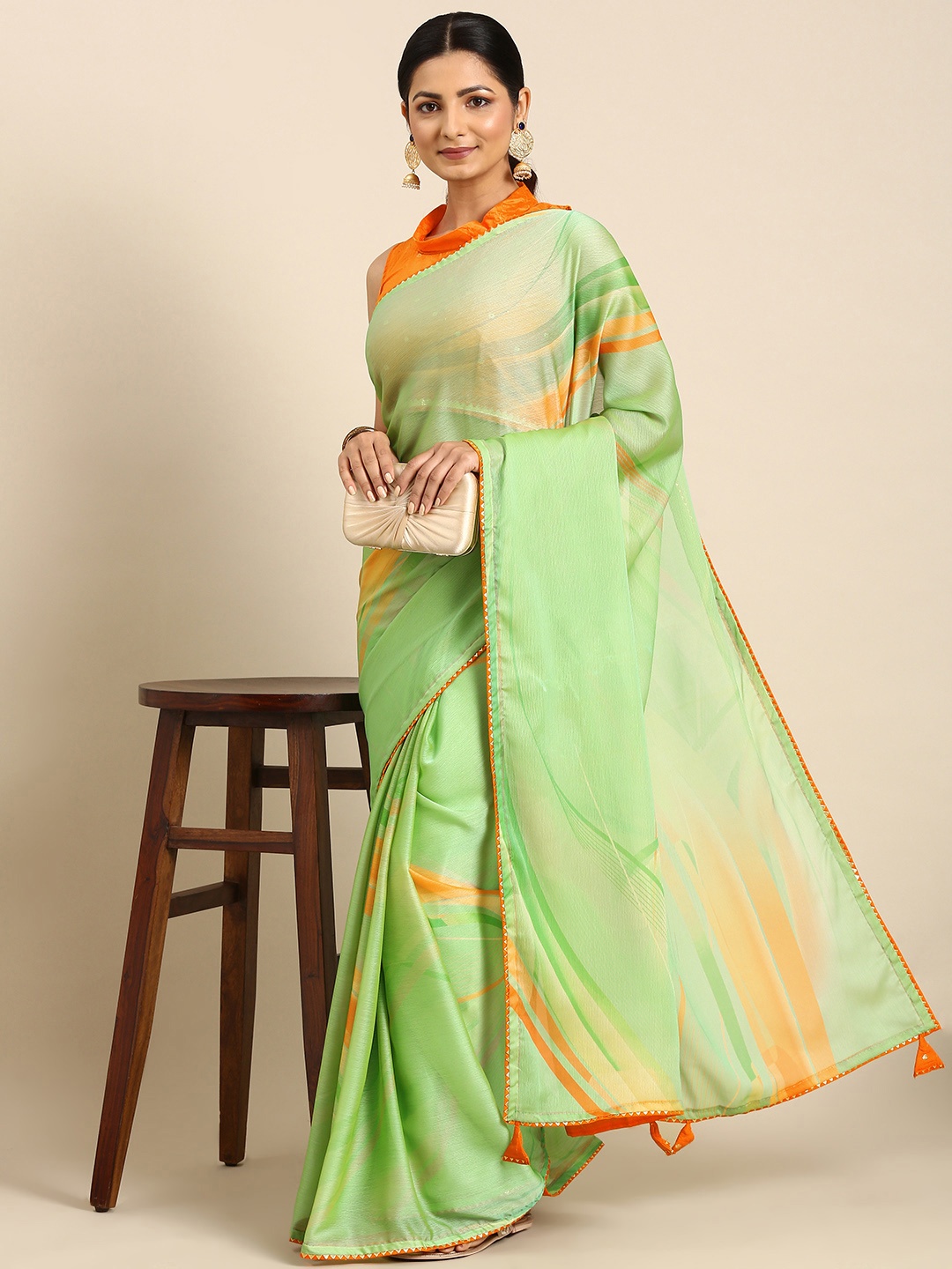 

Mitera Printed Pure Chiffon Saree, Sea green