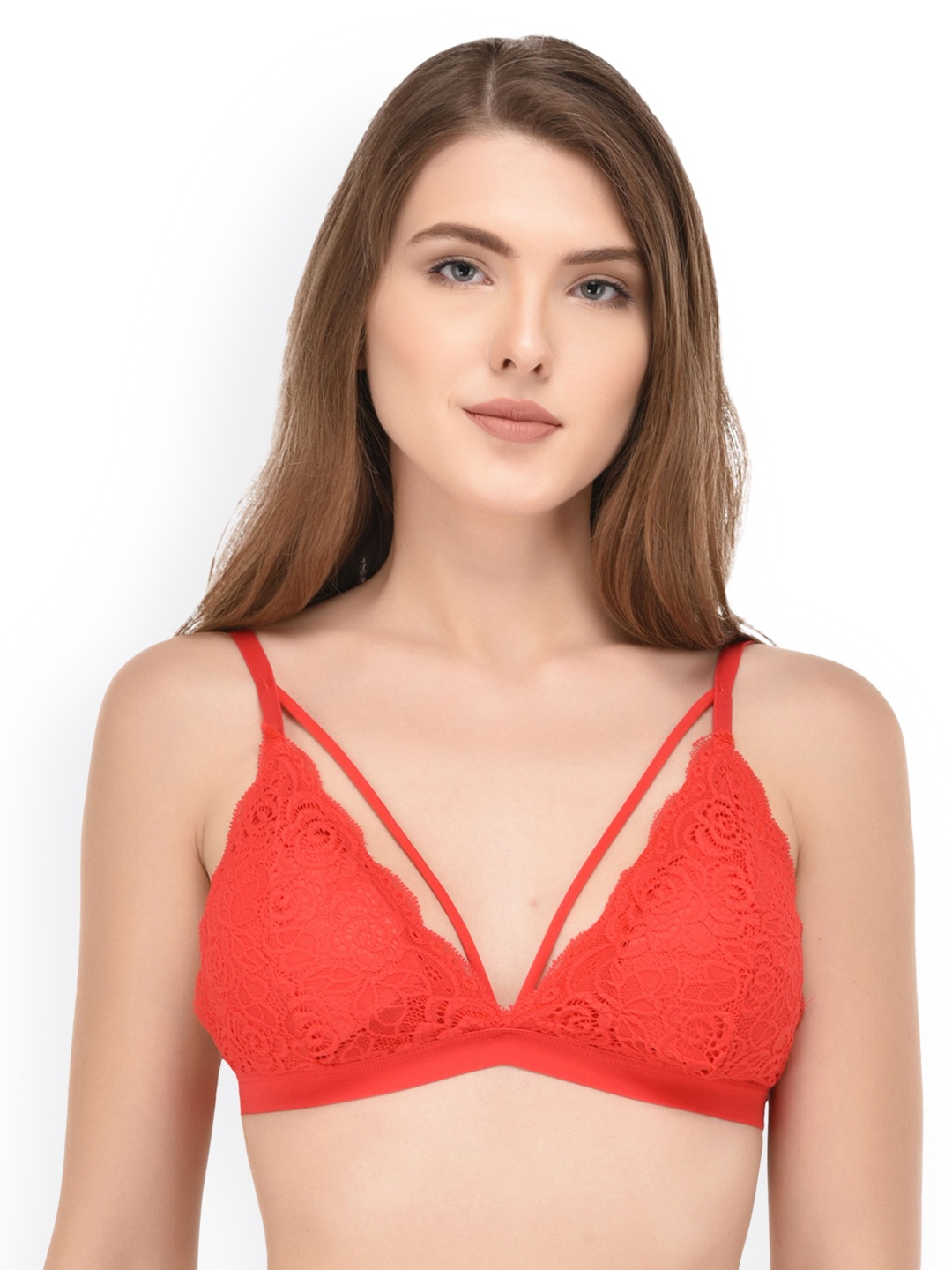 

PrettyCat Red Self Design Non-Wired Lightly Padded Bralette Bra PCSB9964