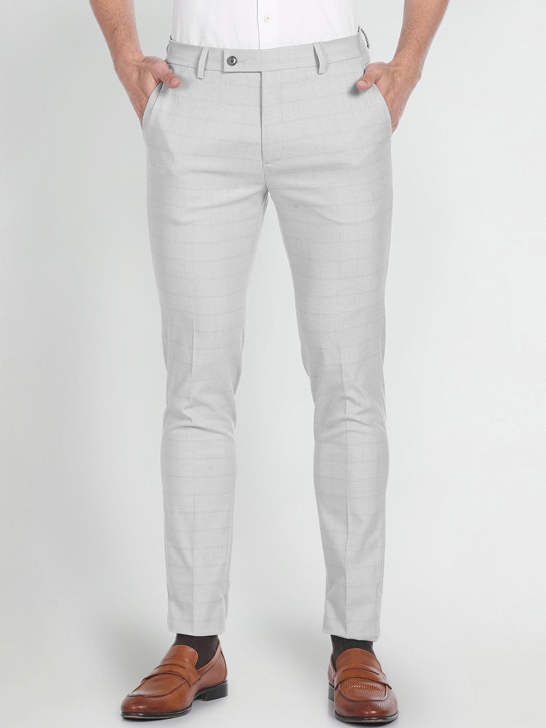 

Arrow Men Mid Rise Plain Slim Fit Formal Trousers, Grey