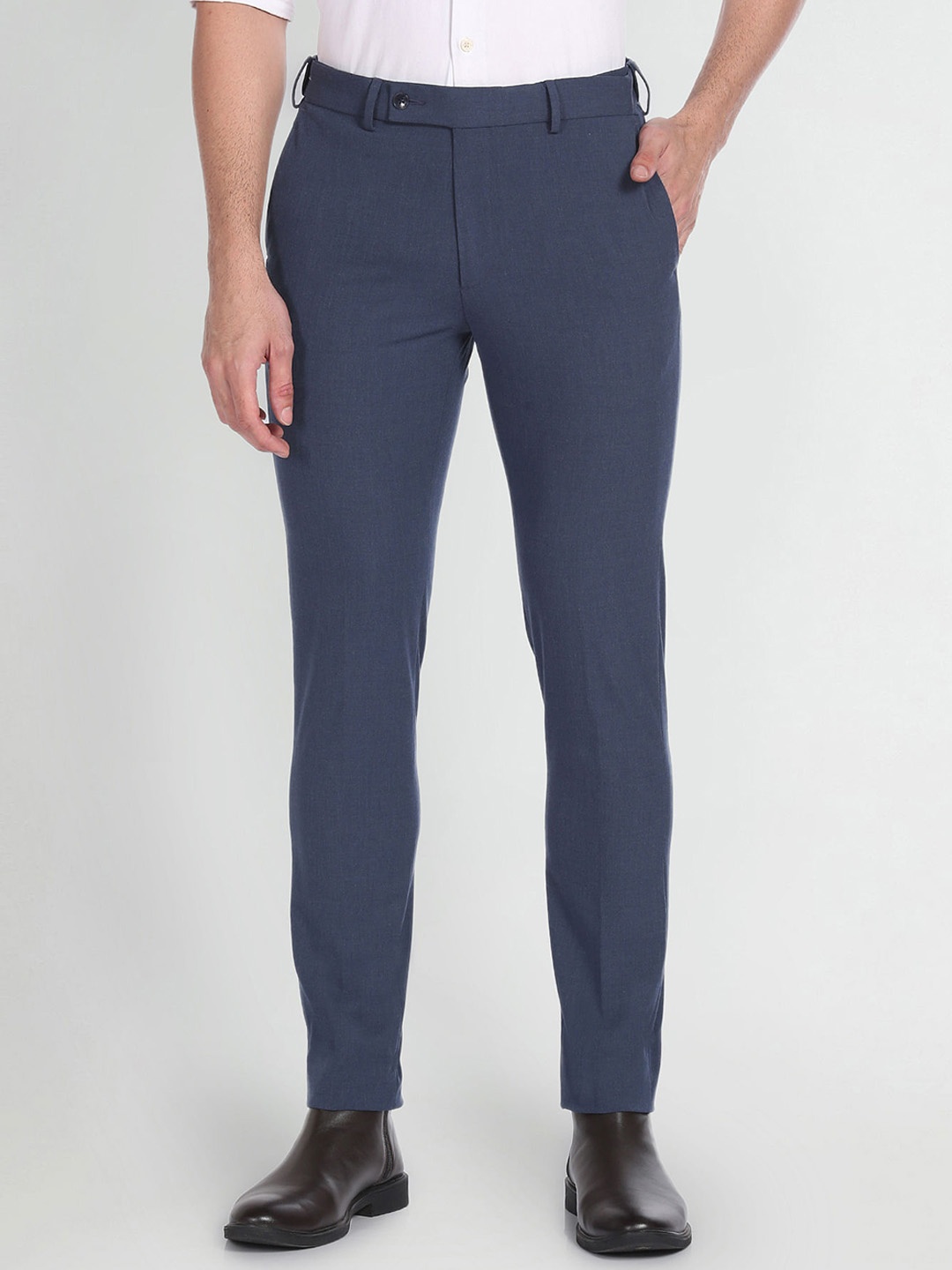

Arrow Men Mid-Rise Super Slim Fit Solid Formal Trousers, Blue