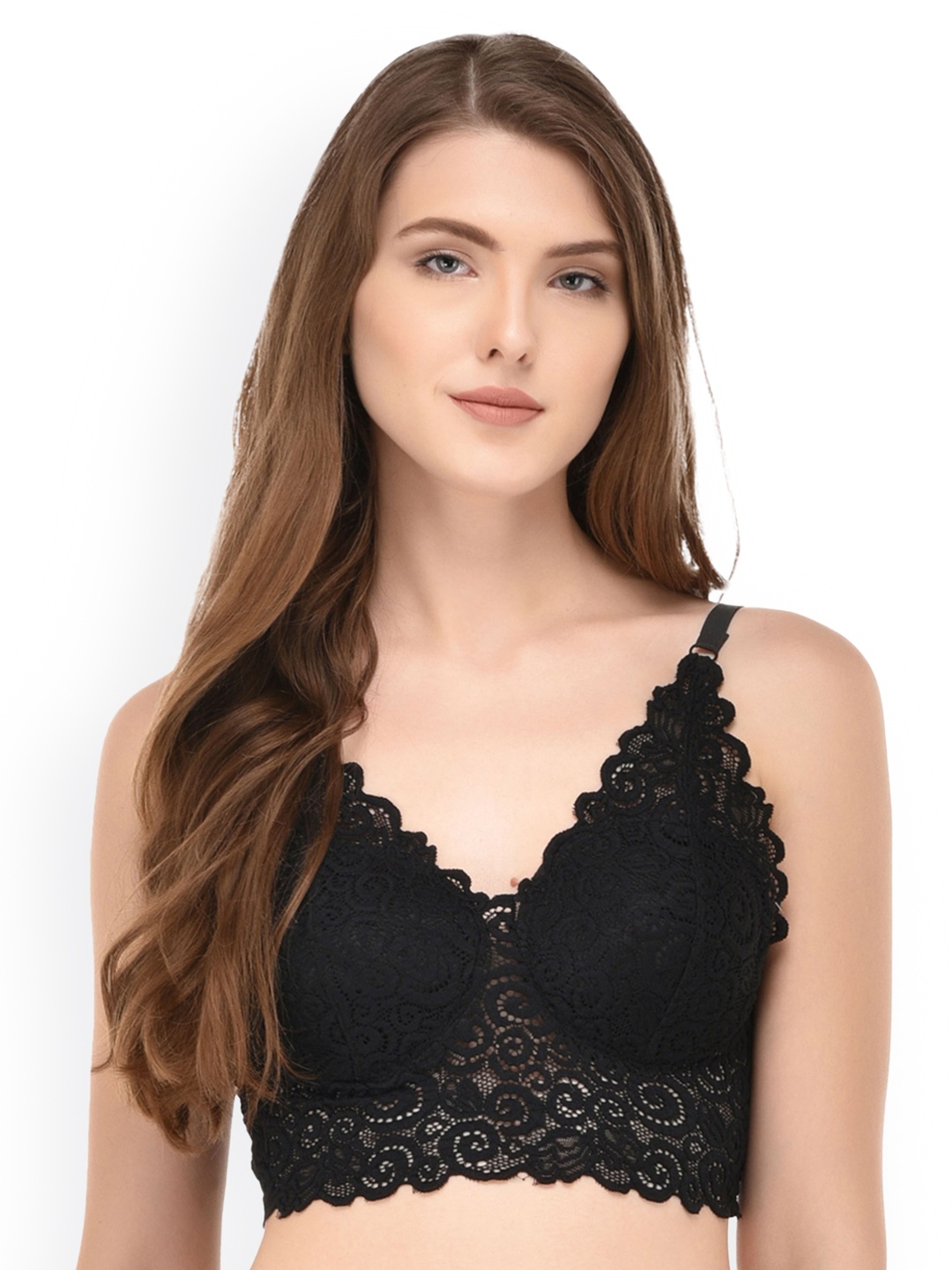 

PrettyCat Black Solid Non-Wired Lightly Padded Bralette Bra