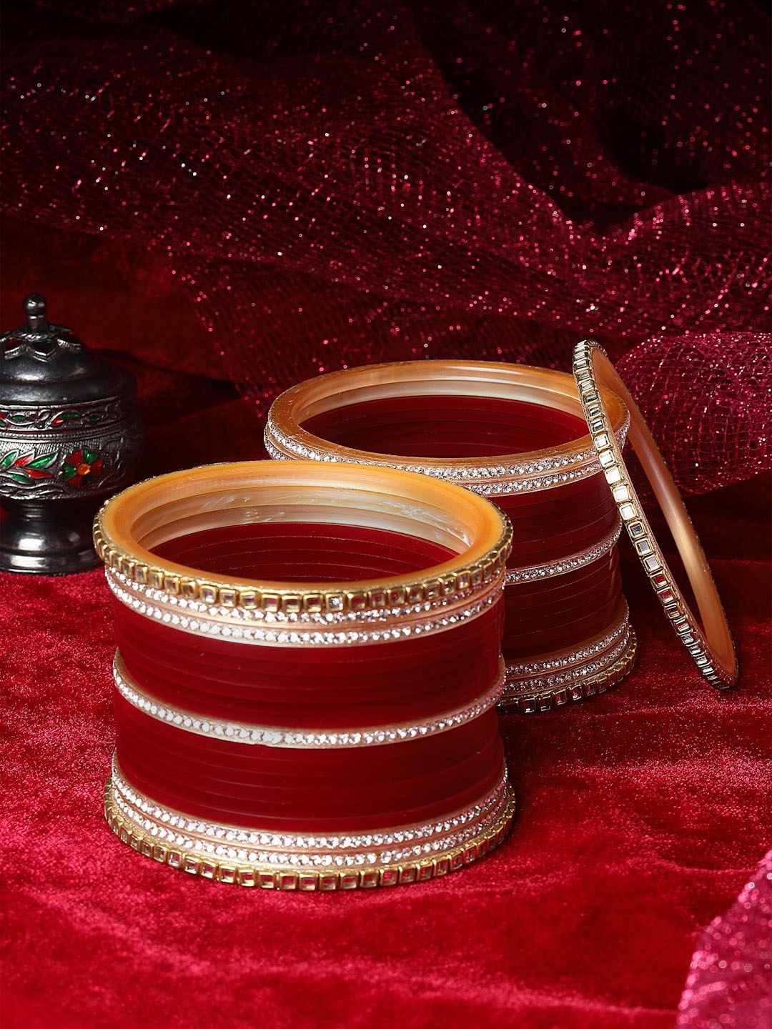 

PANASH Set Of 38 Gold-plated AD-studded Chuda Bangles