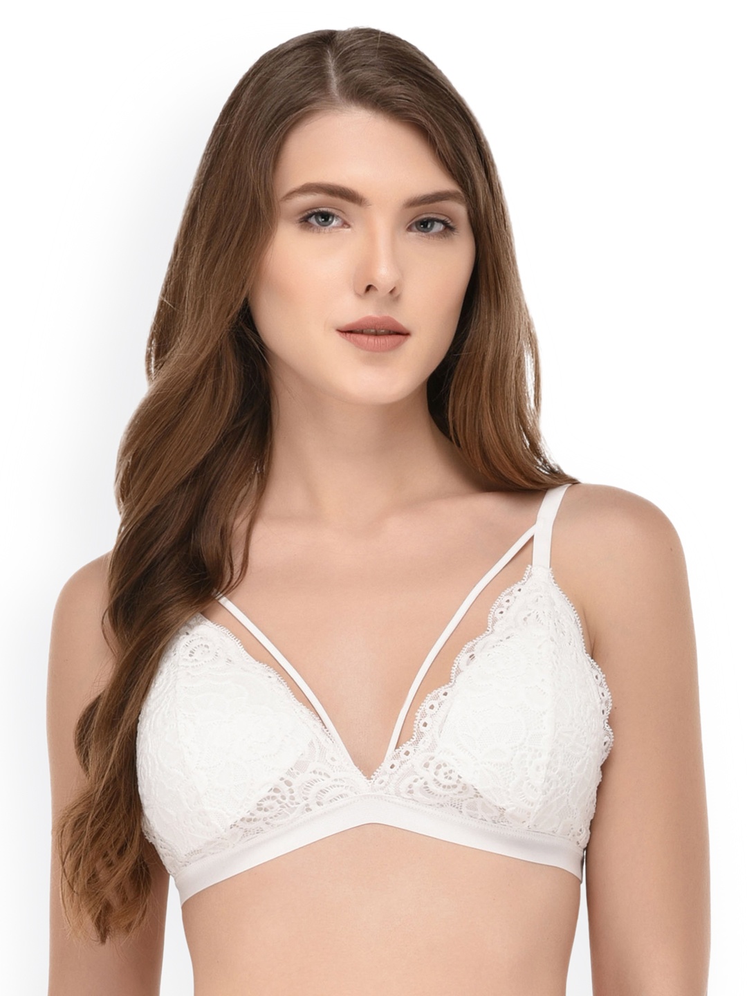 

PrettyCat White Self Design Non-Wired Lightly Padded Bralette Bra PCSB9963