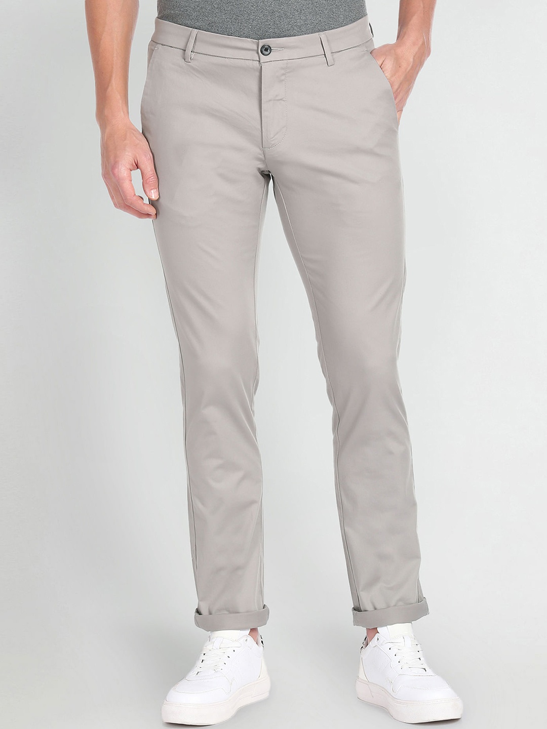 

Arrow Sport Men Flat-Front Plain Slim Fit Smart Chinos, Grey