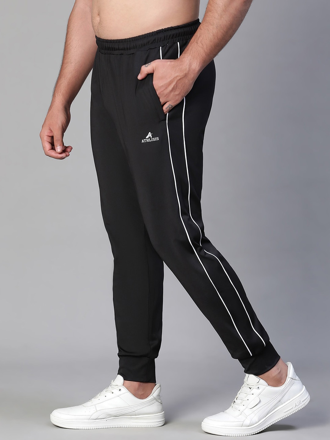 

ATHLISIS Men Side Stripe Detail Slim-Fit Jogger, Black