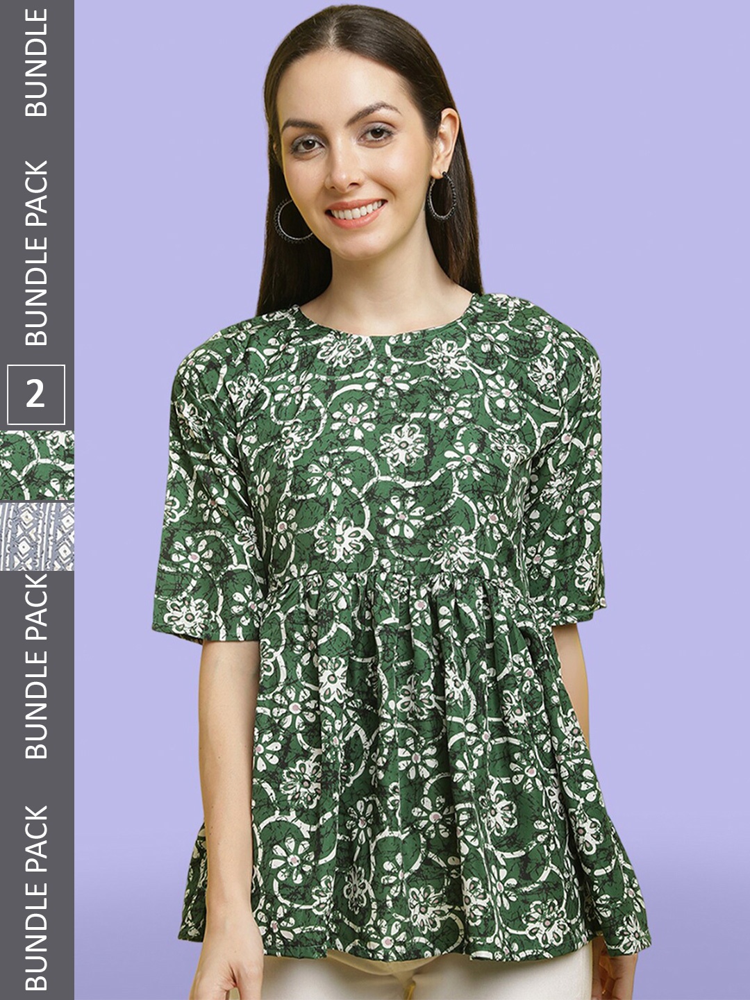 

Poshyaa Pack Of 2 Floral Printed Top, Green