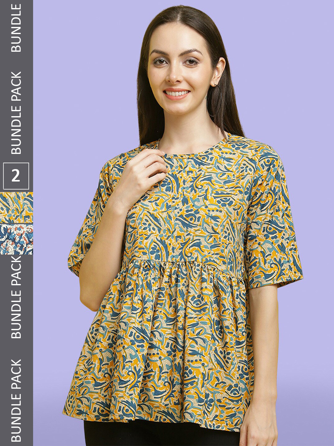 

Poshyaa Pack Of 2 Floral Printed Tops, Yellow