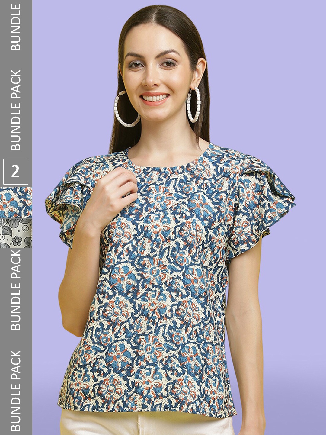 

Poshyaa Pack Of 2 Floral Printed Top, Navy blue