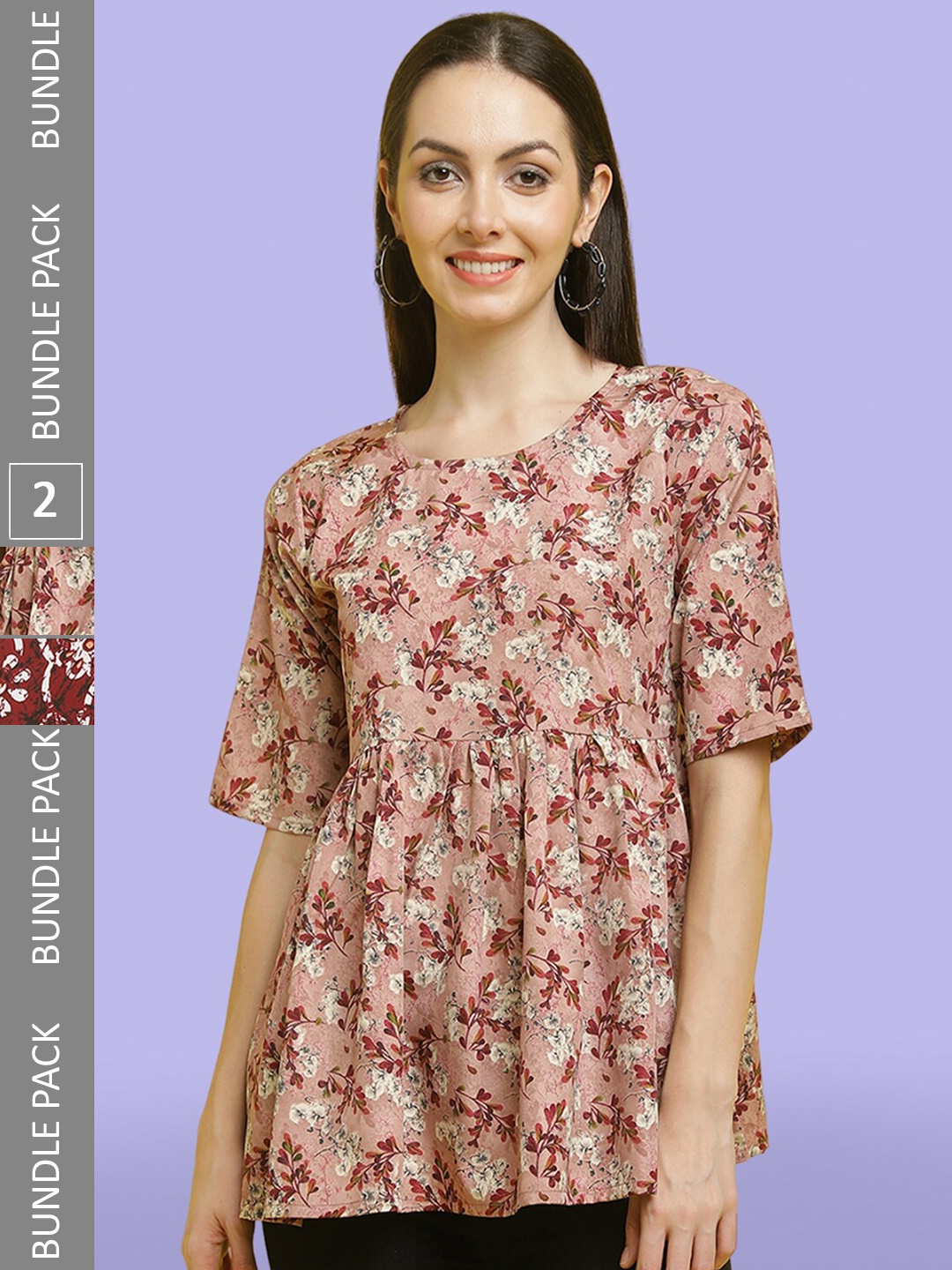 

Poshyaa Pack Of 2 Ethnic Motifs Printed Top, Brown