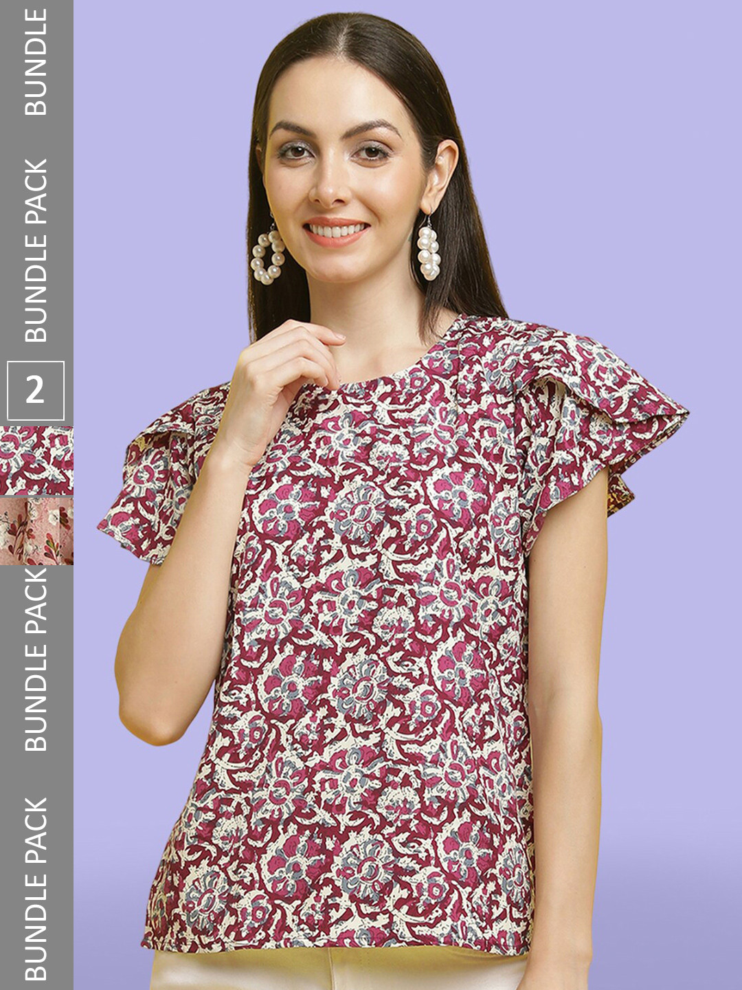 

Poshyaa Pack of 2 floral Printed Tops, Magenta