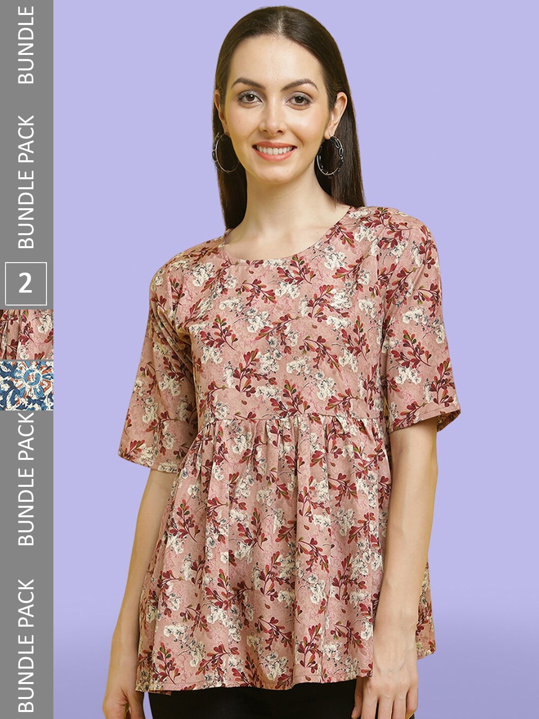 

Poshyaa Pack of 2 floral Printed Tops, Pink