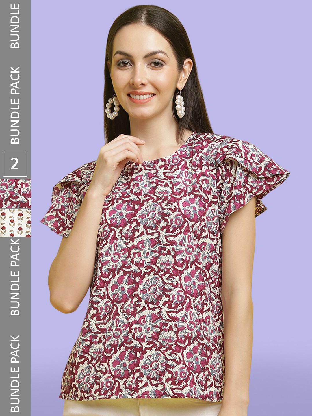 

Poshyaa Pack of 2 Ethnic Motifs Printed Crepe Top, Maroon