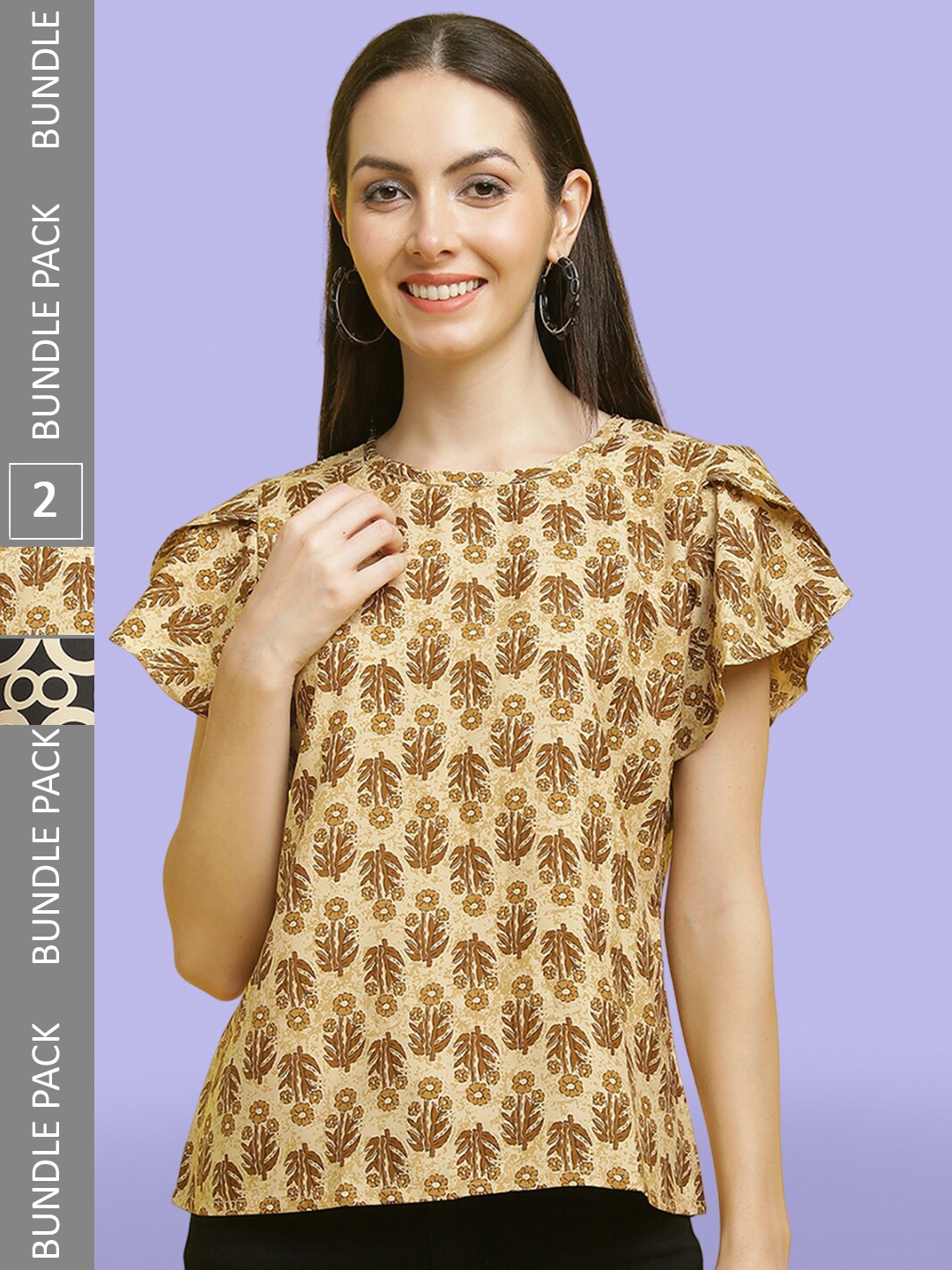 

Poshyaa Pack Of 2 Printed Regular Tops, Mustard