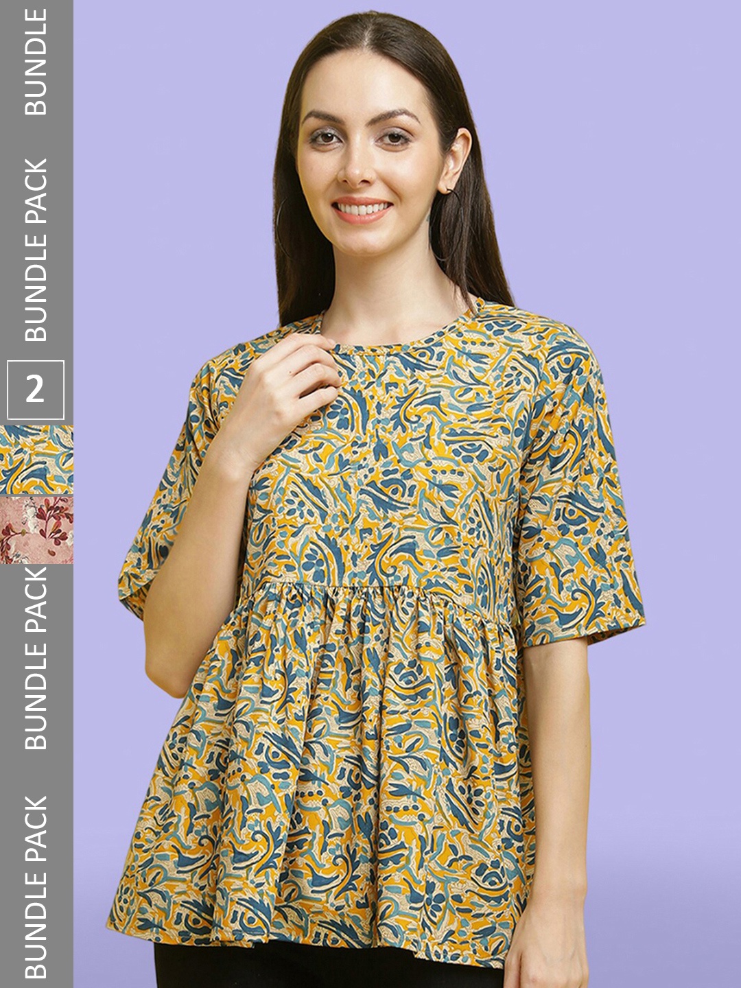 

Poshyaa Pack Of 2 Printed Crepe Tops, Yellow