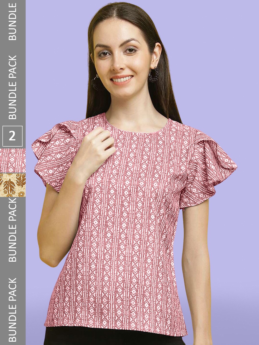 

Poshyaa Pack Of 2 Printed Crepe Tops, Pink