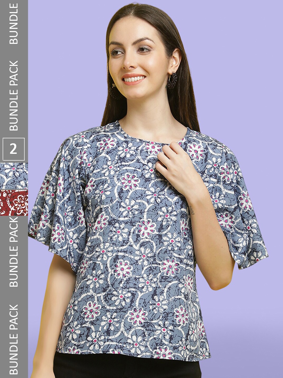

Poshyaa Pack Of 2 Printed Crepe Tops, Blue