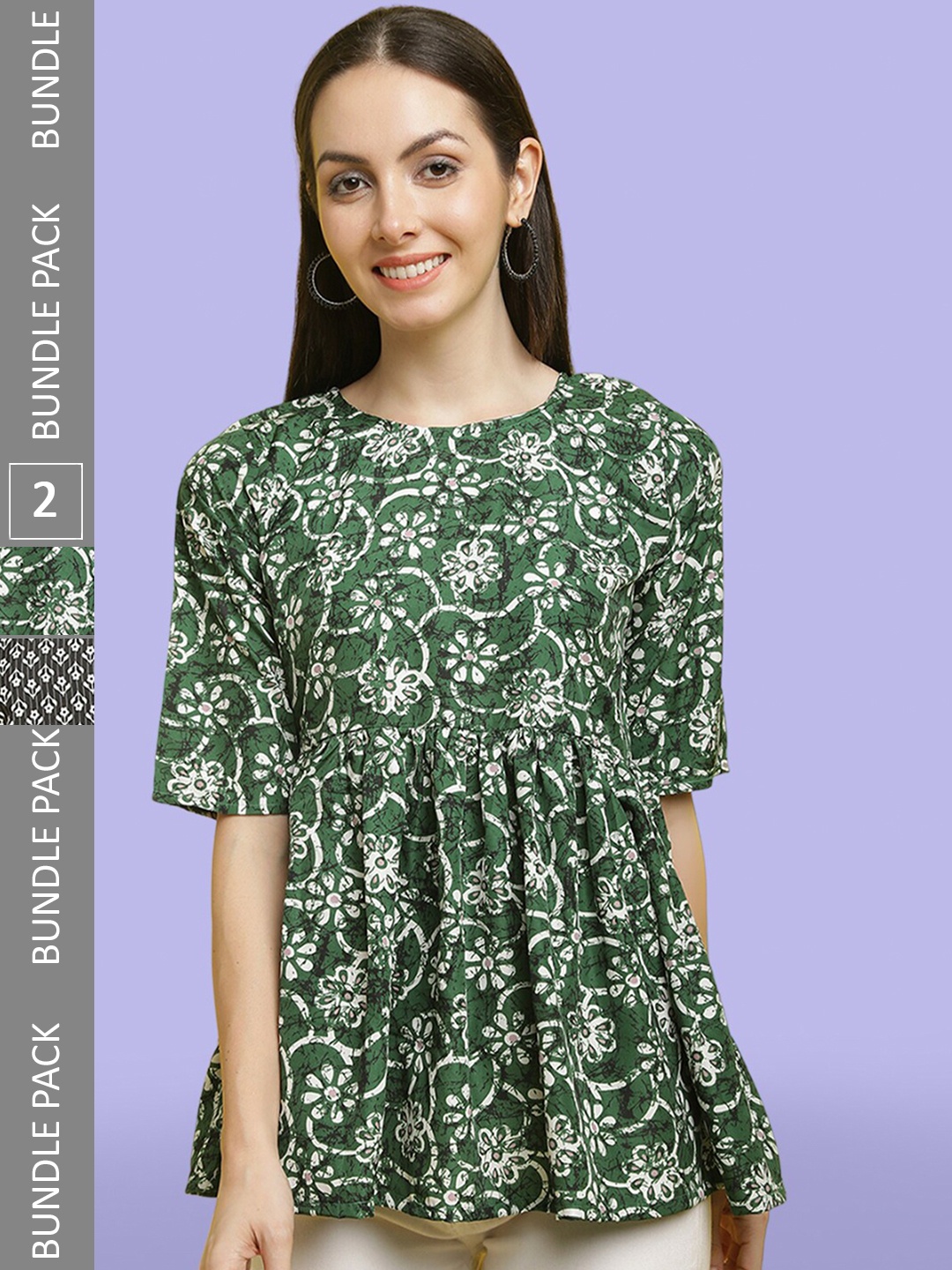 

Poshyaa Pack Of 2 Printed Crepe Tops, Green