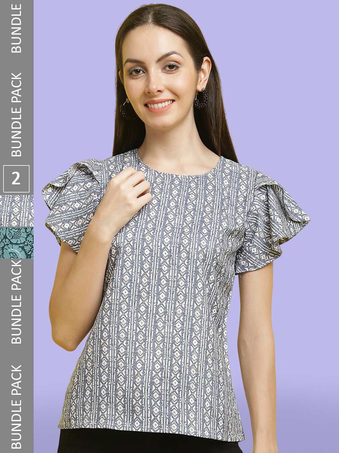 

Poshyaa Pack Of 2 Printed Crepe Empire Top, Grey