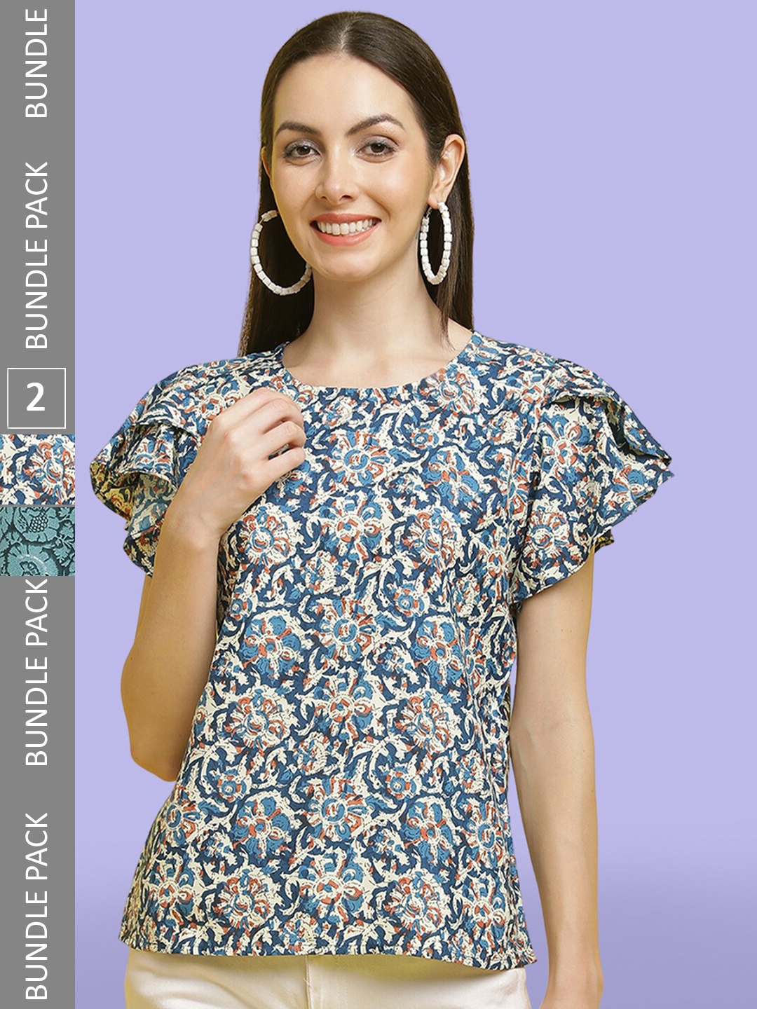 

Poshyaa Pack Of 2 Printed Crepe Tops, Blue