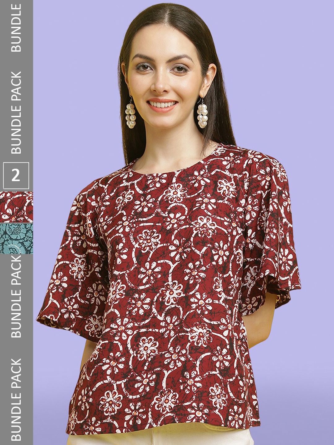 

Poshyaa Pack Of 2 Printed Crepe Tops, Red