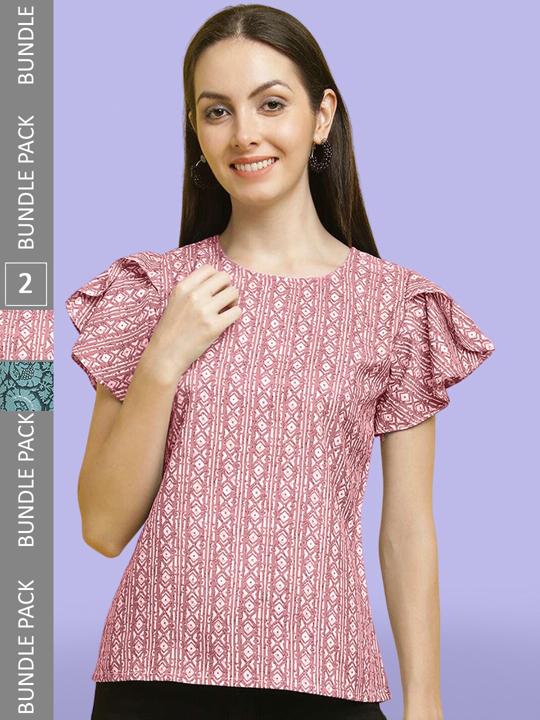 

Poshyaa Pack Of 2 Printed Crepe Tops, Pink