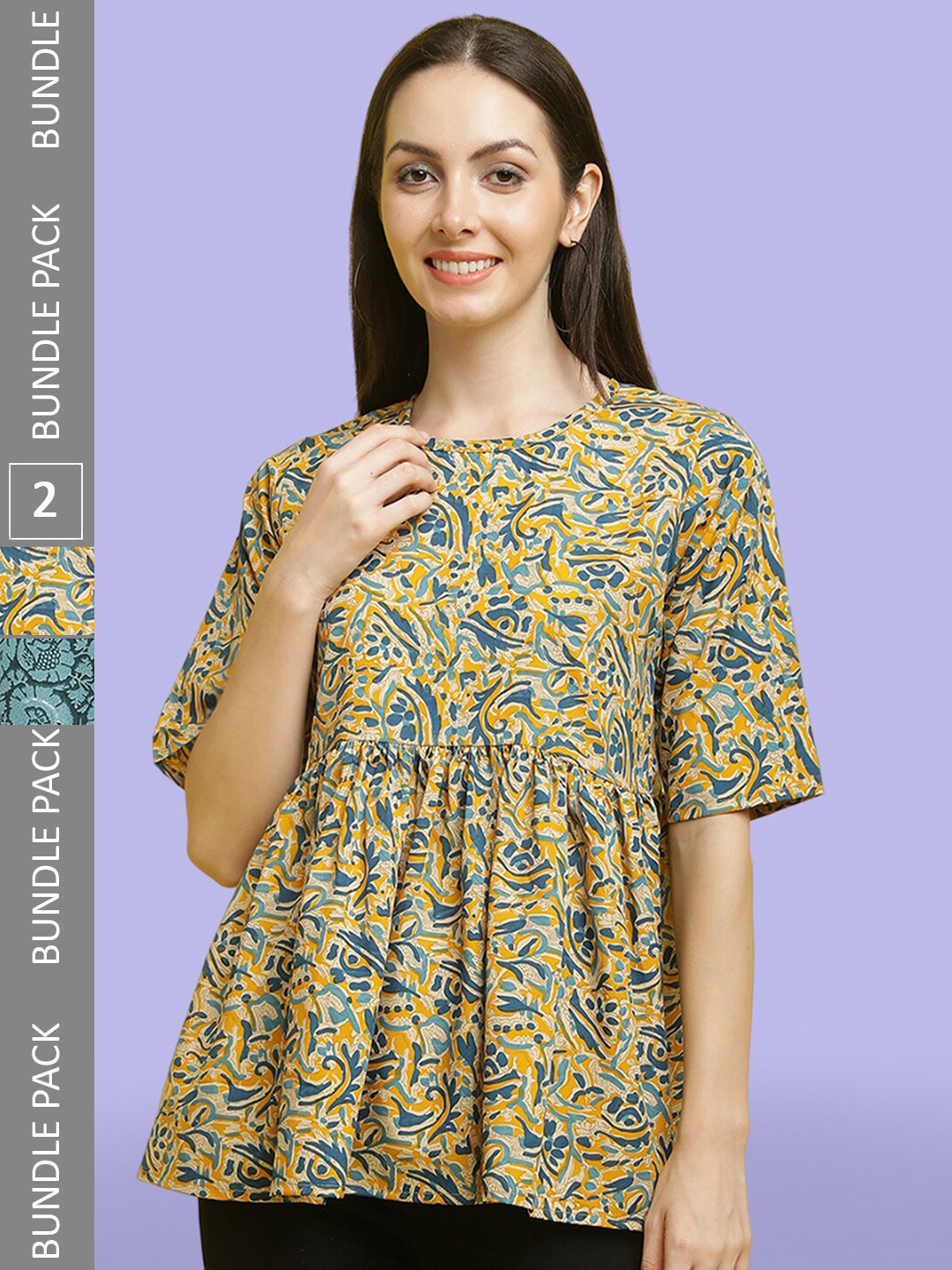 

Poshyaa Pack Of 2 Printed Crepe Tops, Green